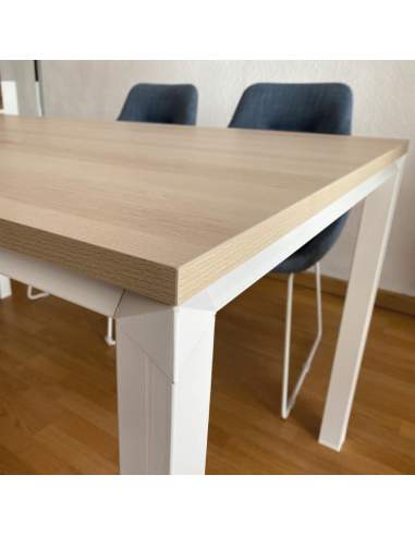 Detalle mesa estructura Metrik con estructura metálica blanca con motivo decorativo en la parte superior. Detalle mesa estructura Metrik con estructura metálica blanca con motivo decorativo en la parte superior.